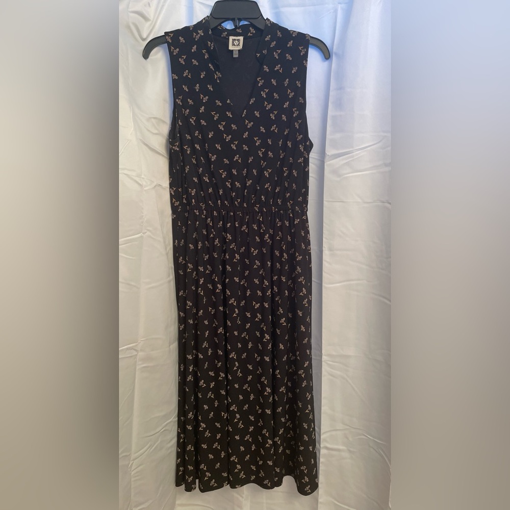 Anne Klein Black with pink Floral Print Sleeveless Midi Dress size 6 pockets - Picture 16 of 16